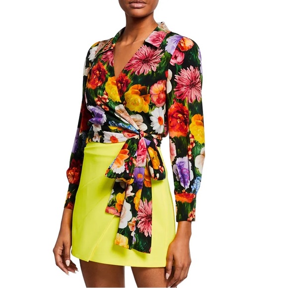 ALICE+OLIVIA Omega Floral Blouson Wrap Top Women's Size Medium NEW